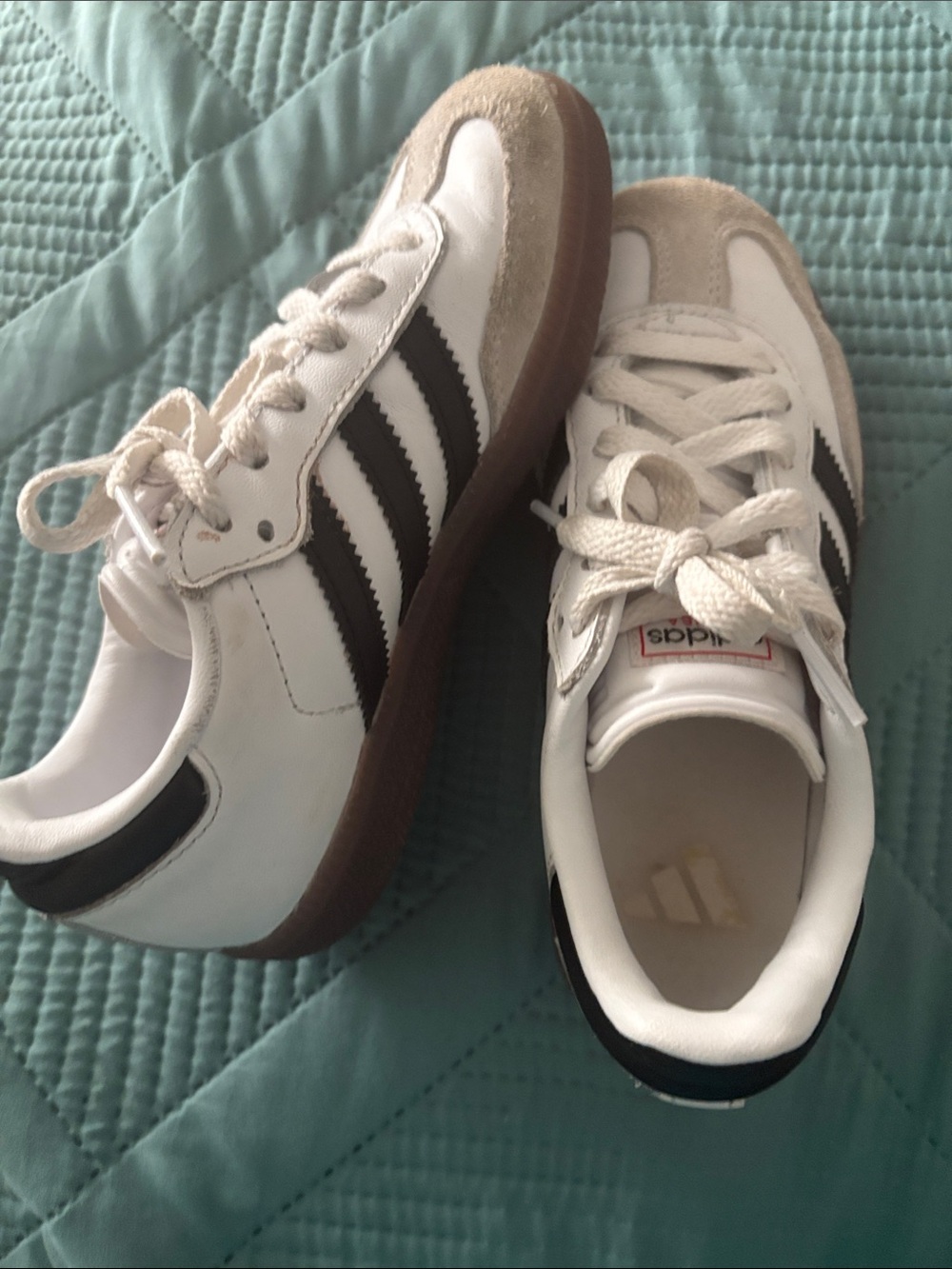 adidas Kids White Sneakers with Black Stripes and Gum Sole